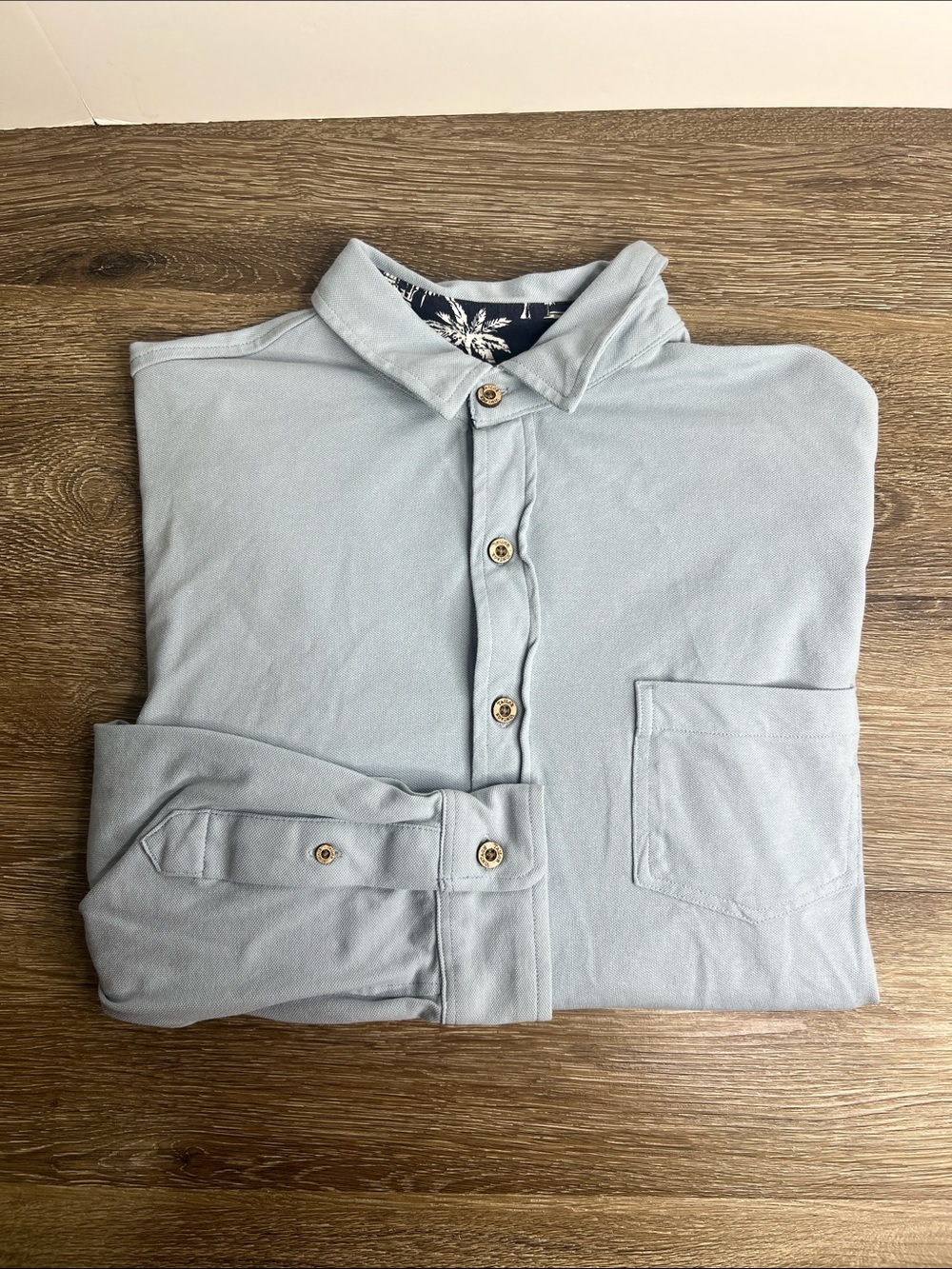 Tailor Vintage Light Blue Knit Button-Front Shirt Men’s Large